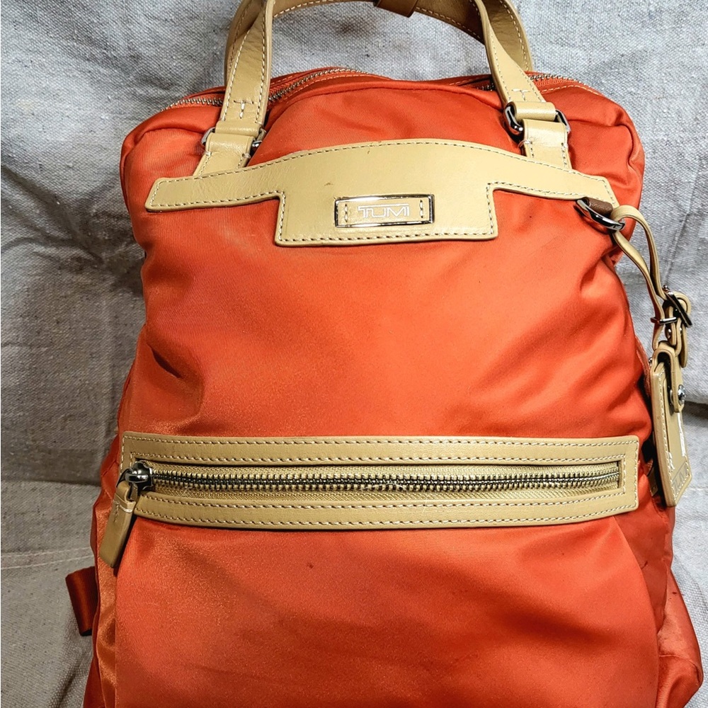 Tumi burnt orange nylon laptop / travel  backpack
